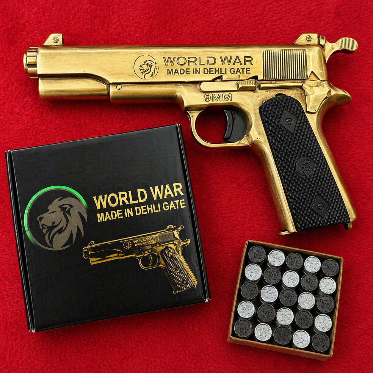 WORLD WAR 90MM TOY METAL GOLD GUN